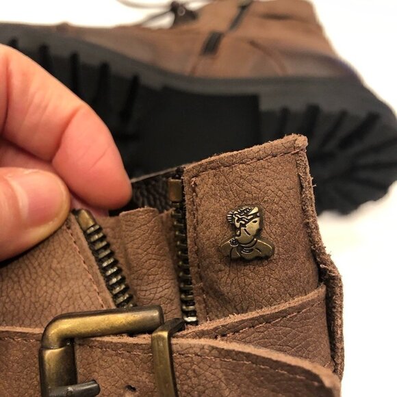 VENUS Brown Leather Chunky Heel Combat  Ankle Boot Lace Zipper Distressed EU 39 - Picture 4 of 16